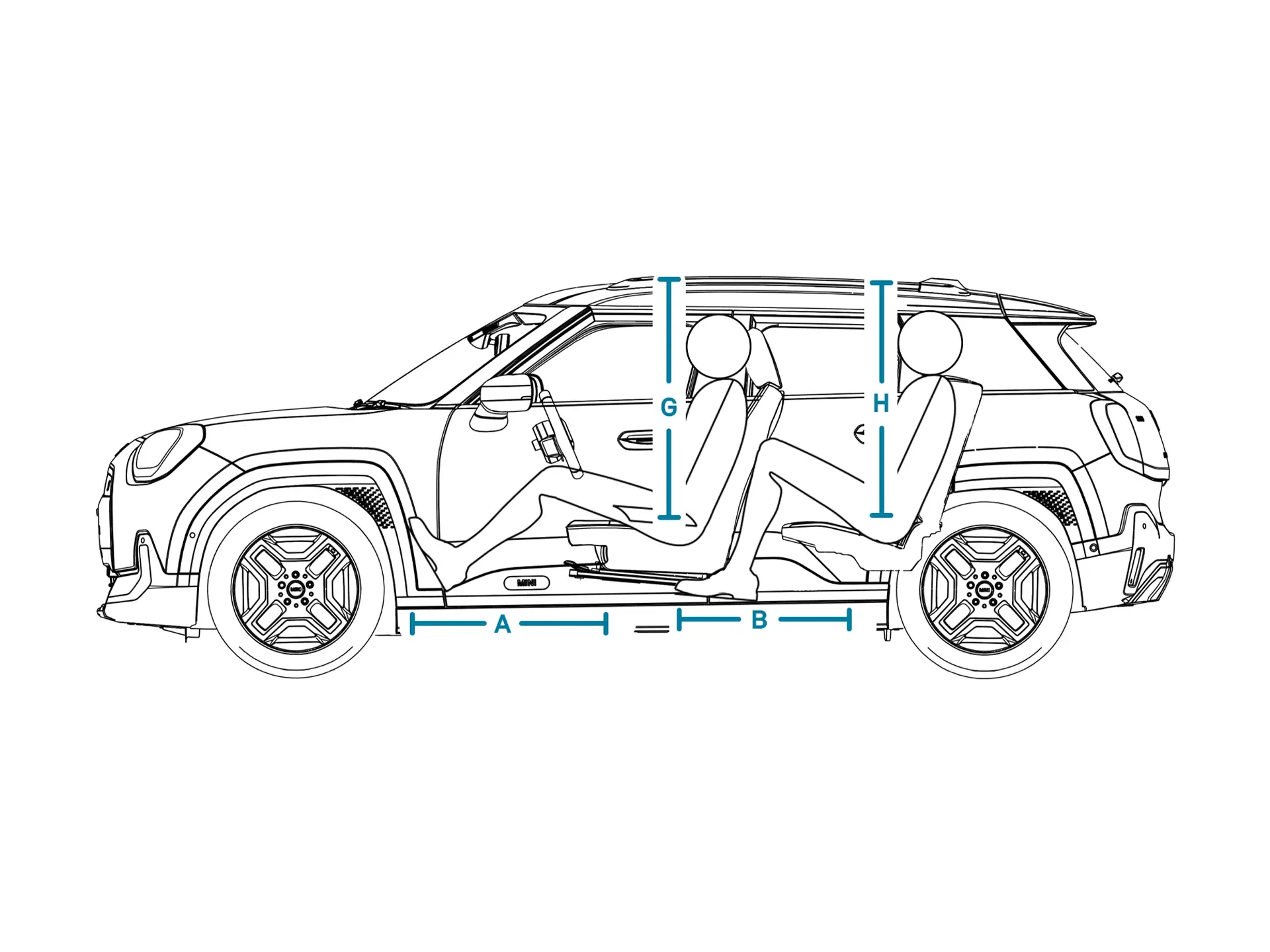 MINI Aceman elétrico - Dimensões Interior Lateral