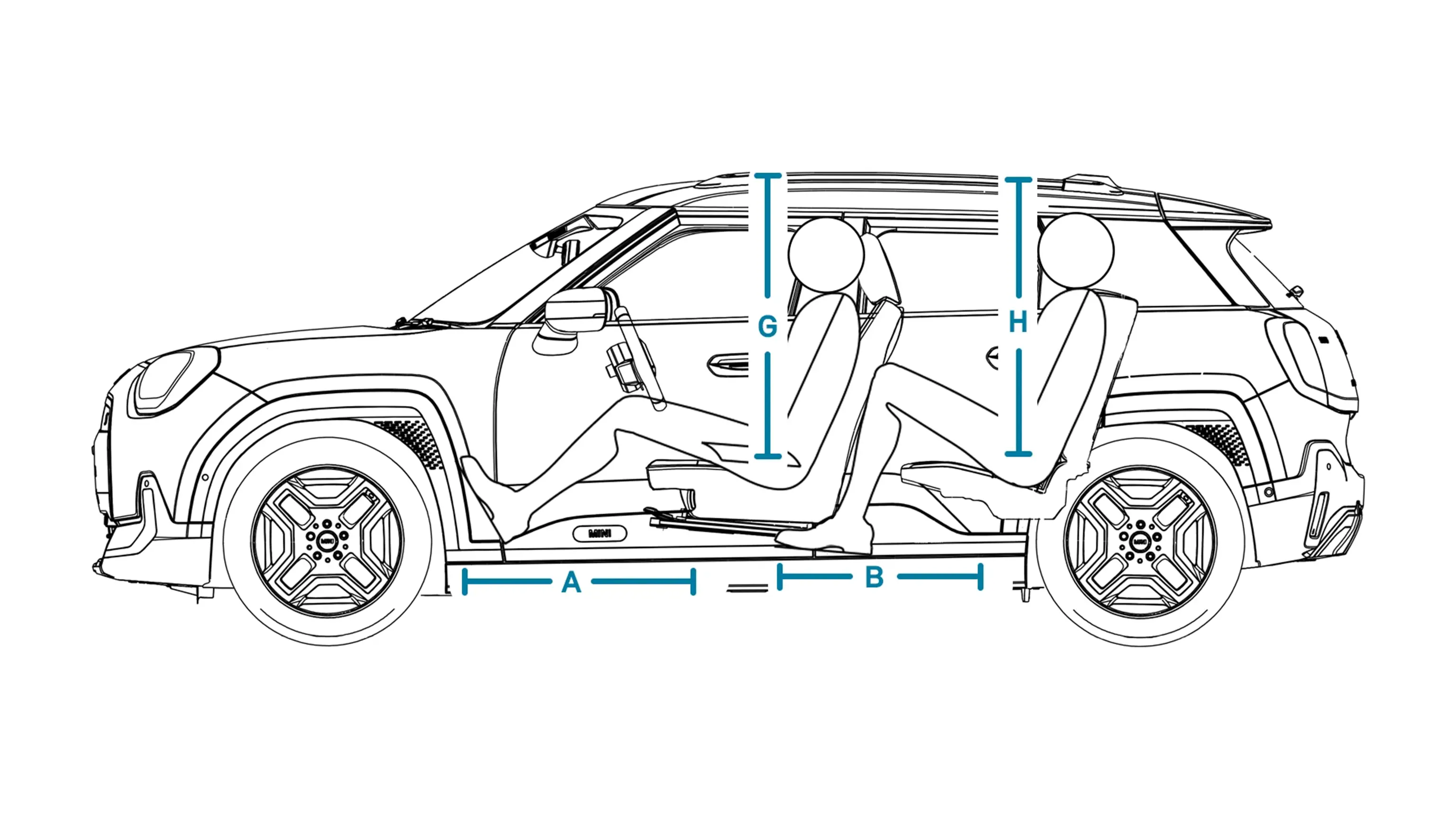 MINI Aceman elétrico - Dimensões Interior Lateral