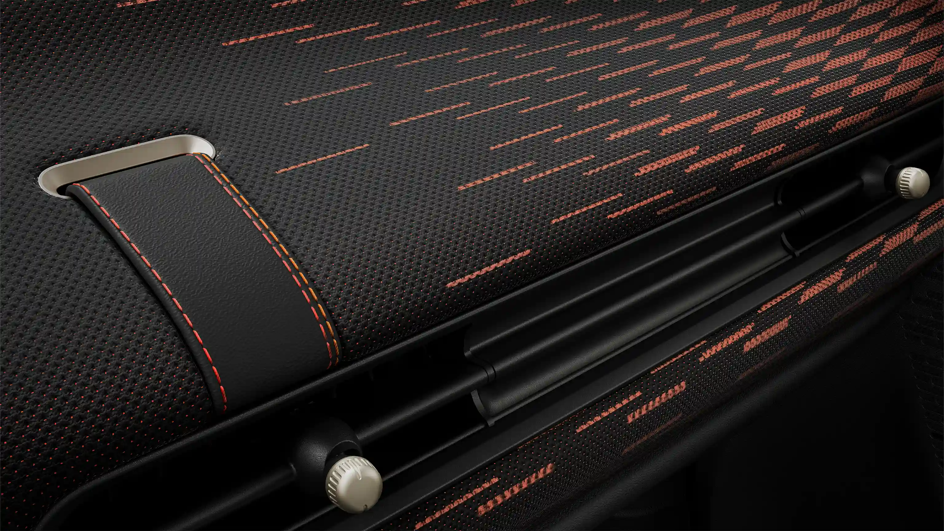 Vista do painel de instrumentos em vermelho e preto do MINI Cooper JCW Style