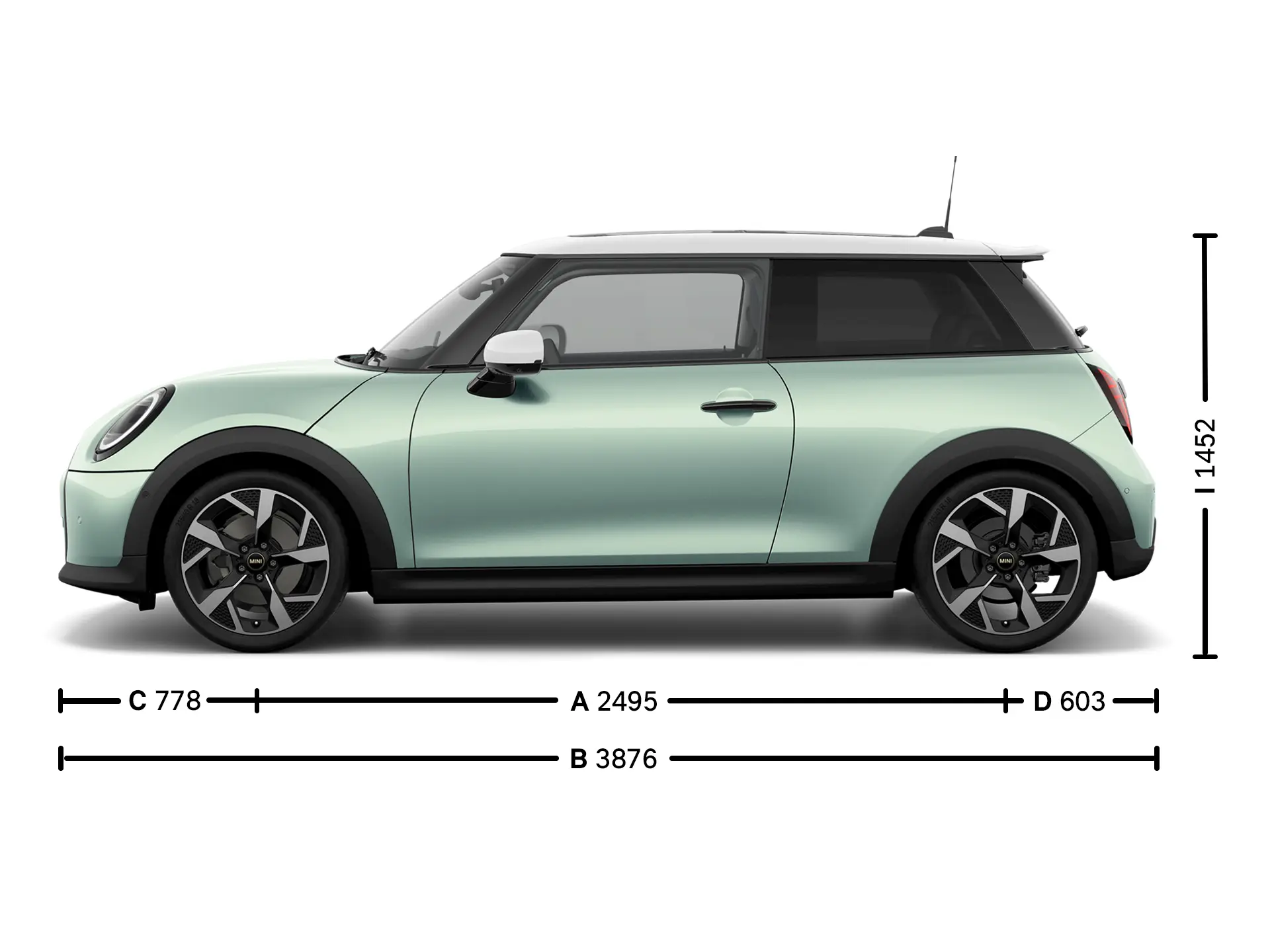 MINI Cooper 3 portas - Dimensões Lateral