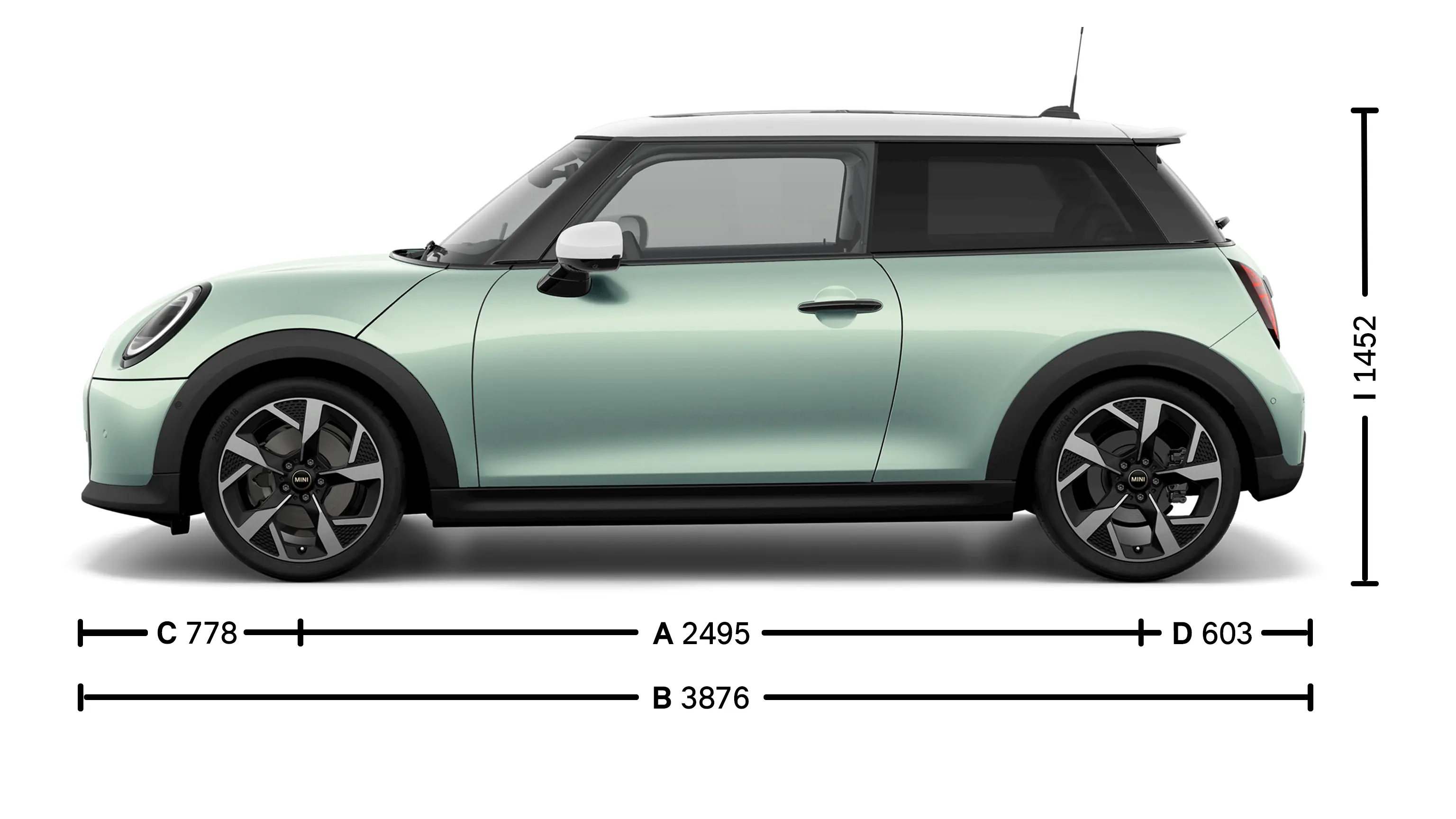 MINI Cooper 3 portas - Dimensões Lateral