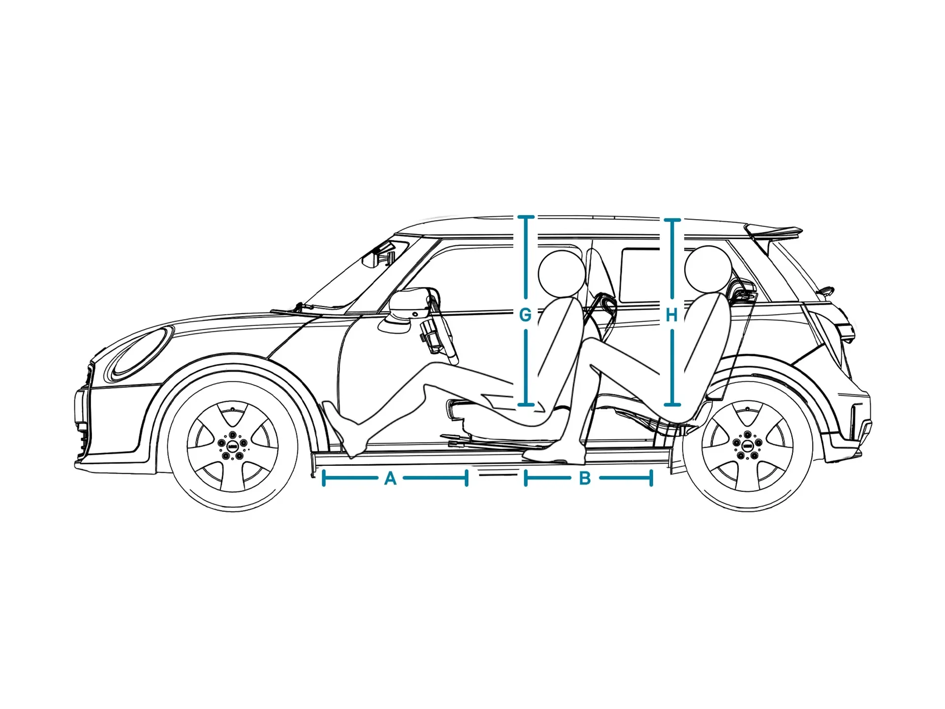 MINI Cooper 3 portas - Dimensões interiores Lateral