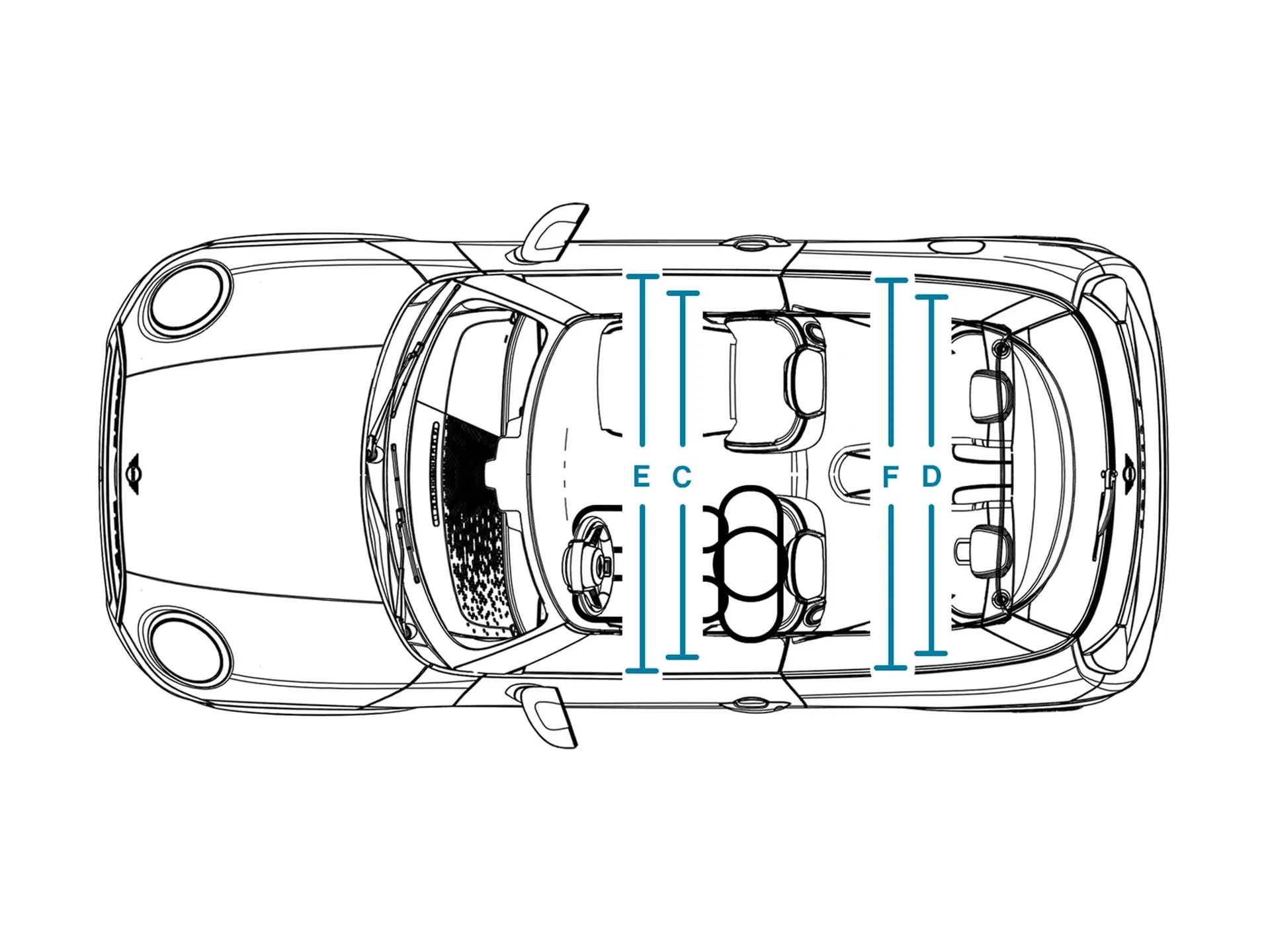 MINI Cooper 3 portas - Dimensões interiores Superior