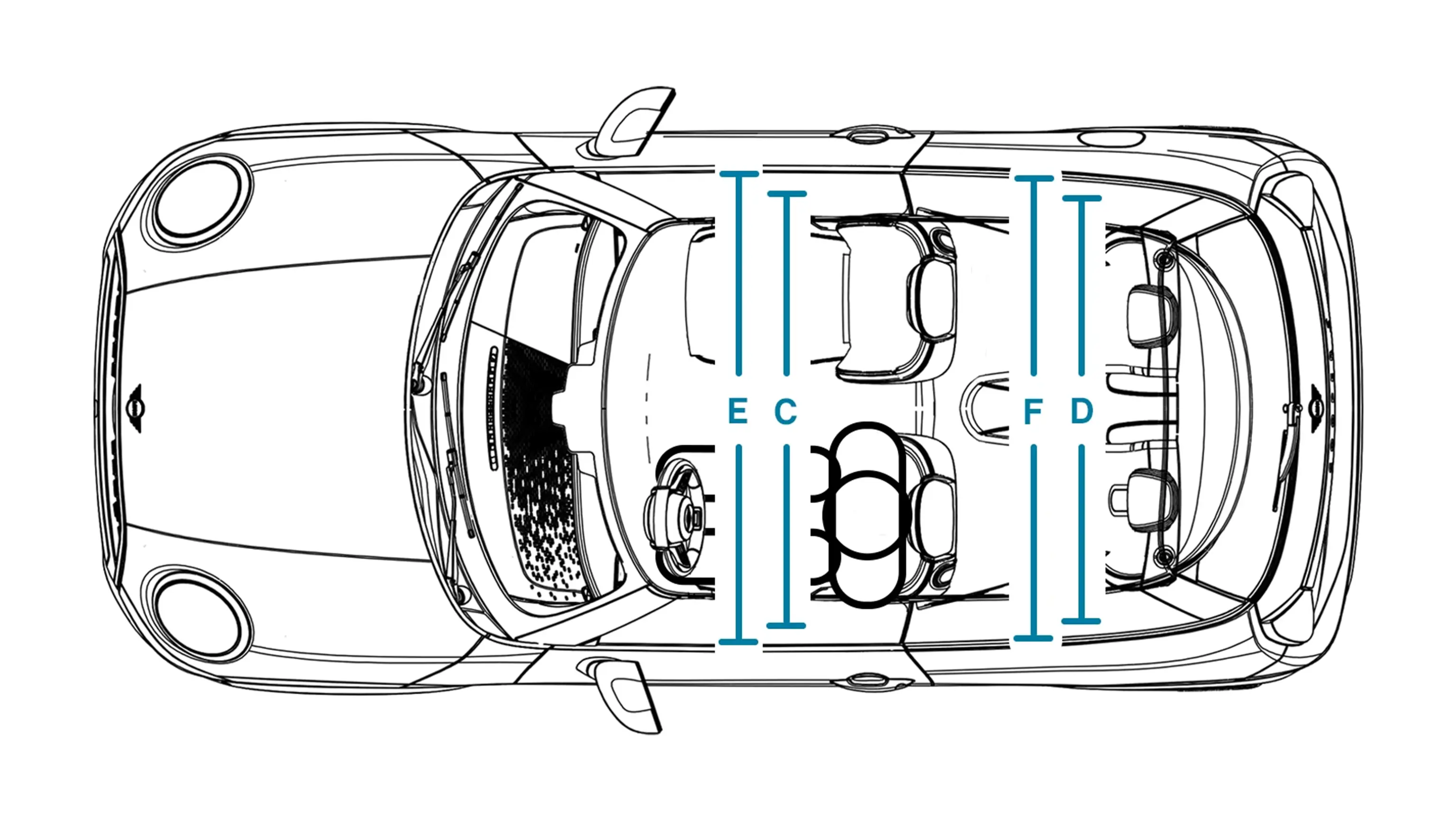 MINI Cooper 3 portas - Dimensões interiores Superior
