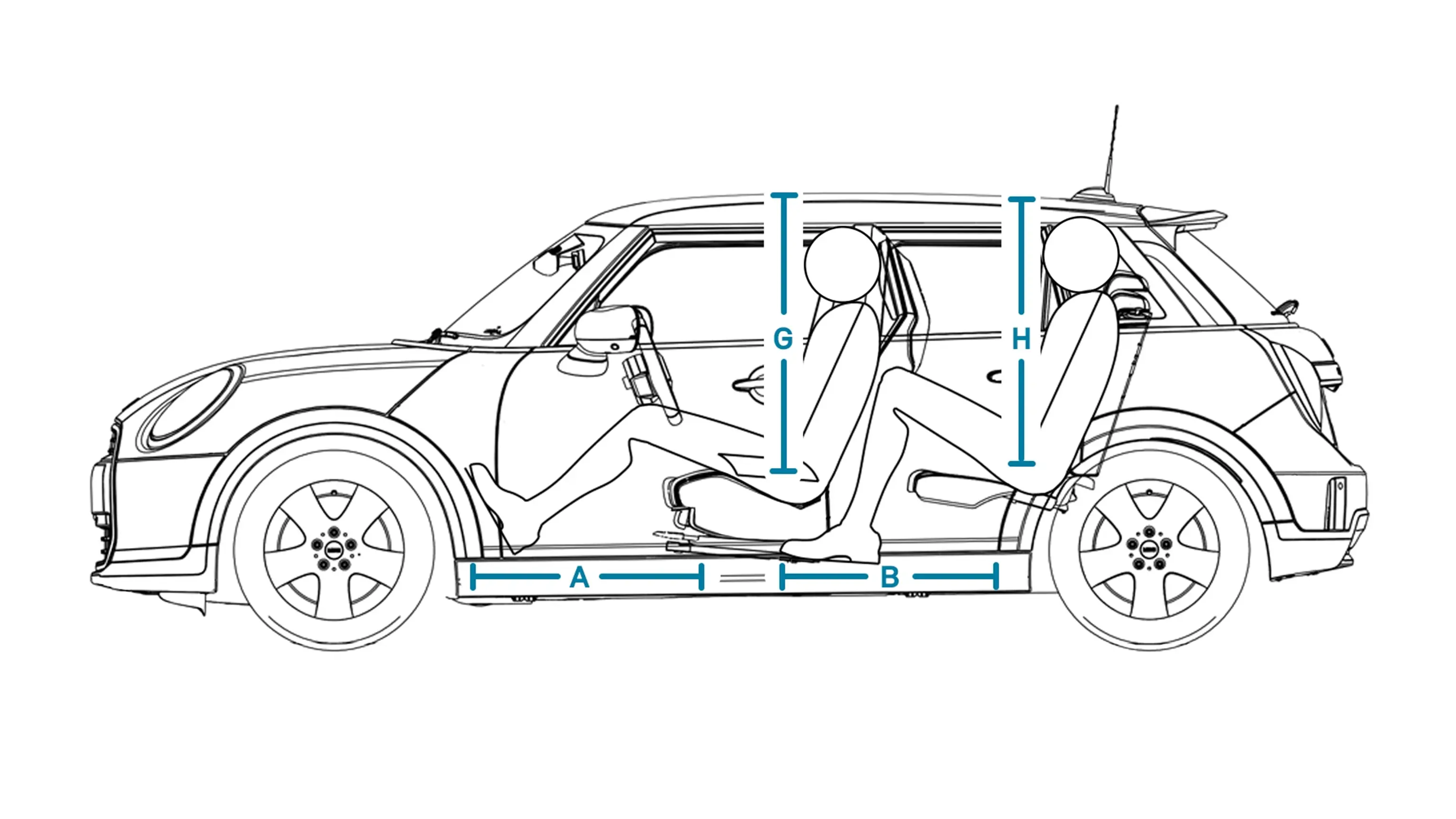 MINI Cooper 5 portas - Dimensões interiores Lateral