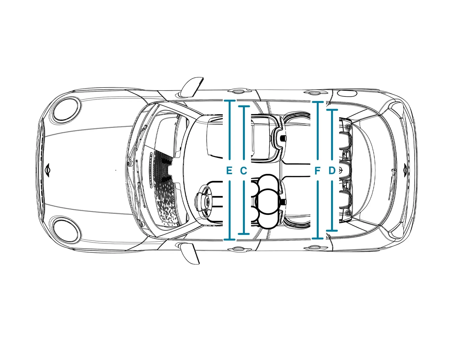 MINI Cooper 5 portas - Dimensões interiores Superior