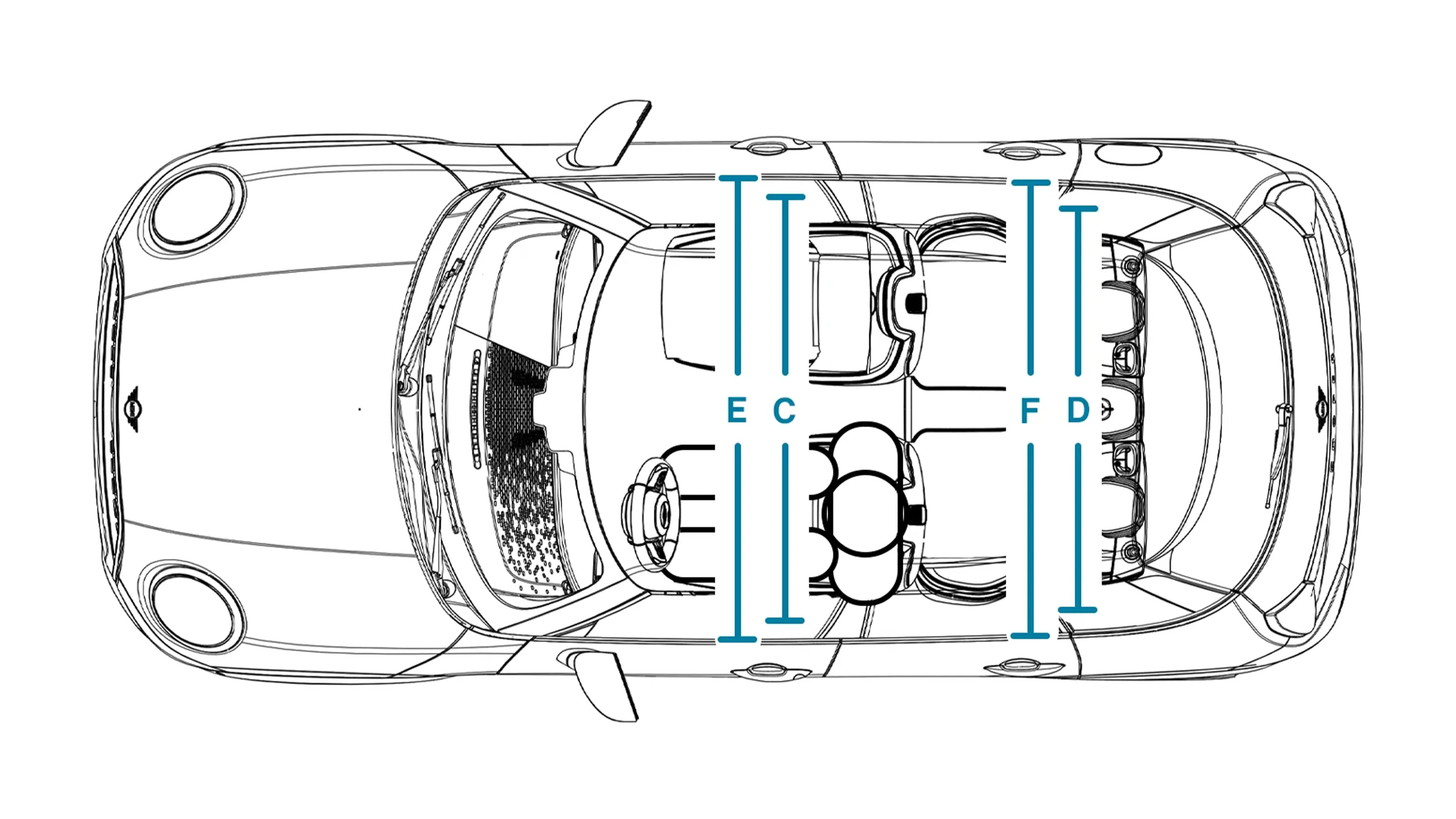 MINI Cooper 5 portas - Dimensões interiores Superior