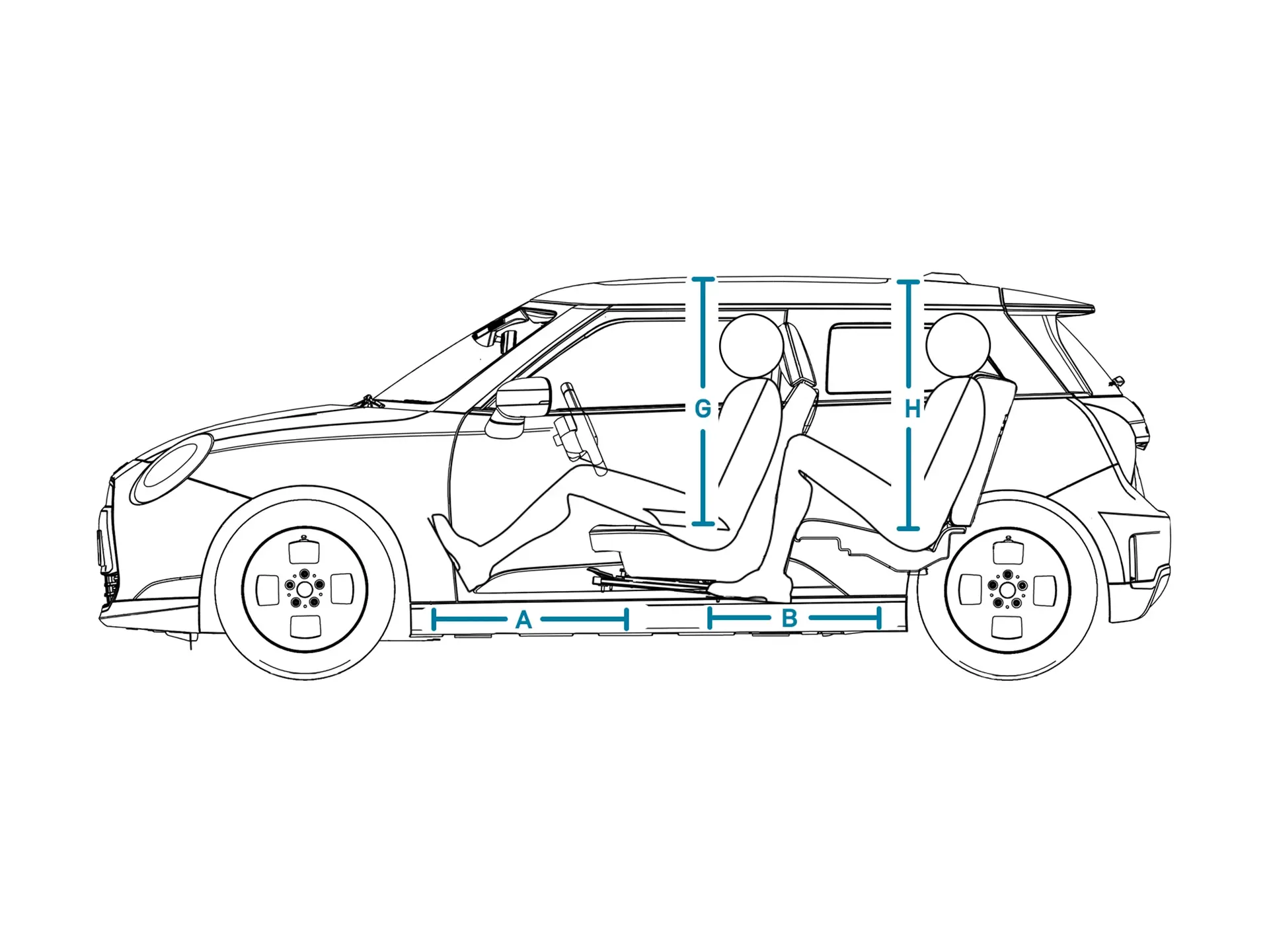 MINI Cooper elétrico - Dimensões Interior Lateral