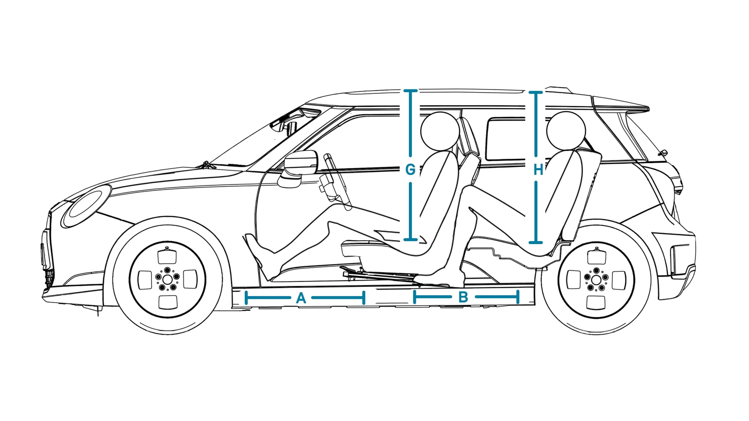 MINI Cooper elétrico - Dimensões Interior Lateral