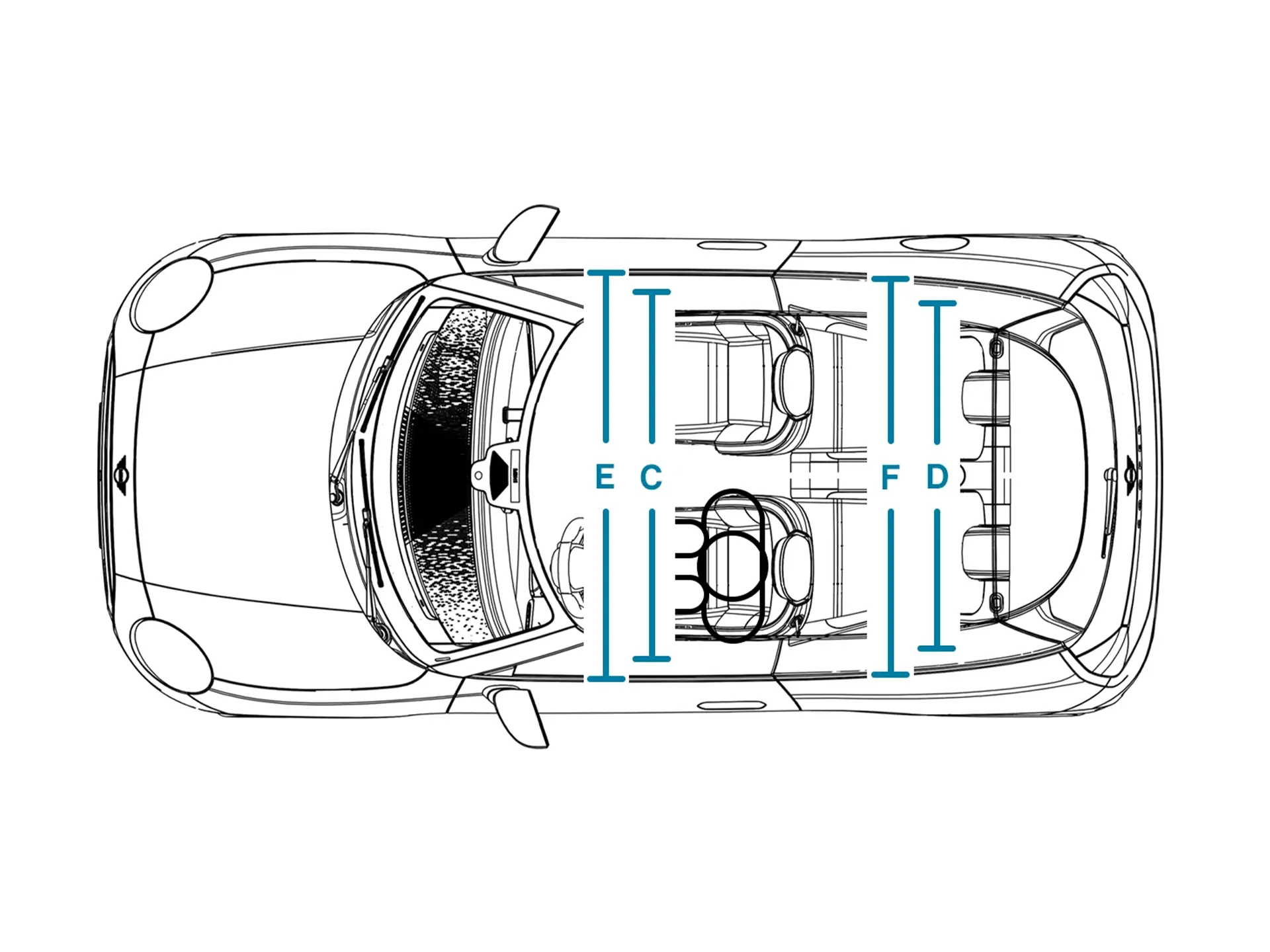 MINI Cooper elétrico - Dimensões Interior Superior