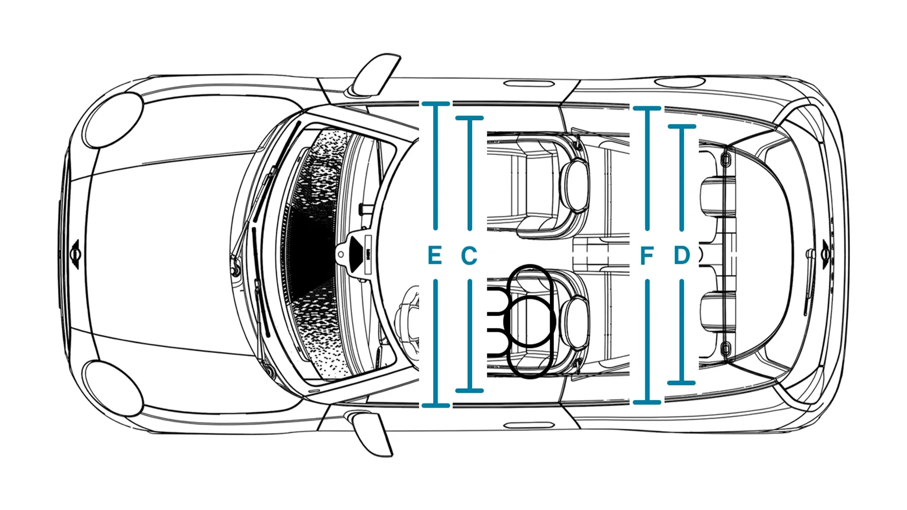 MINI Cooper elétrico - Dimensões Interior Superior
