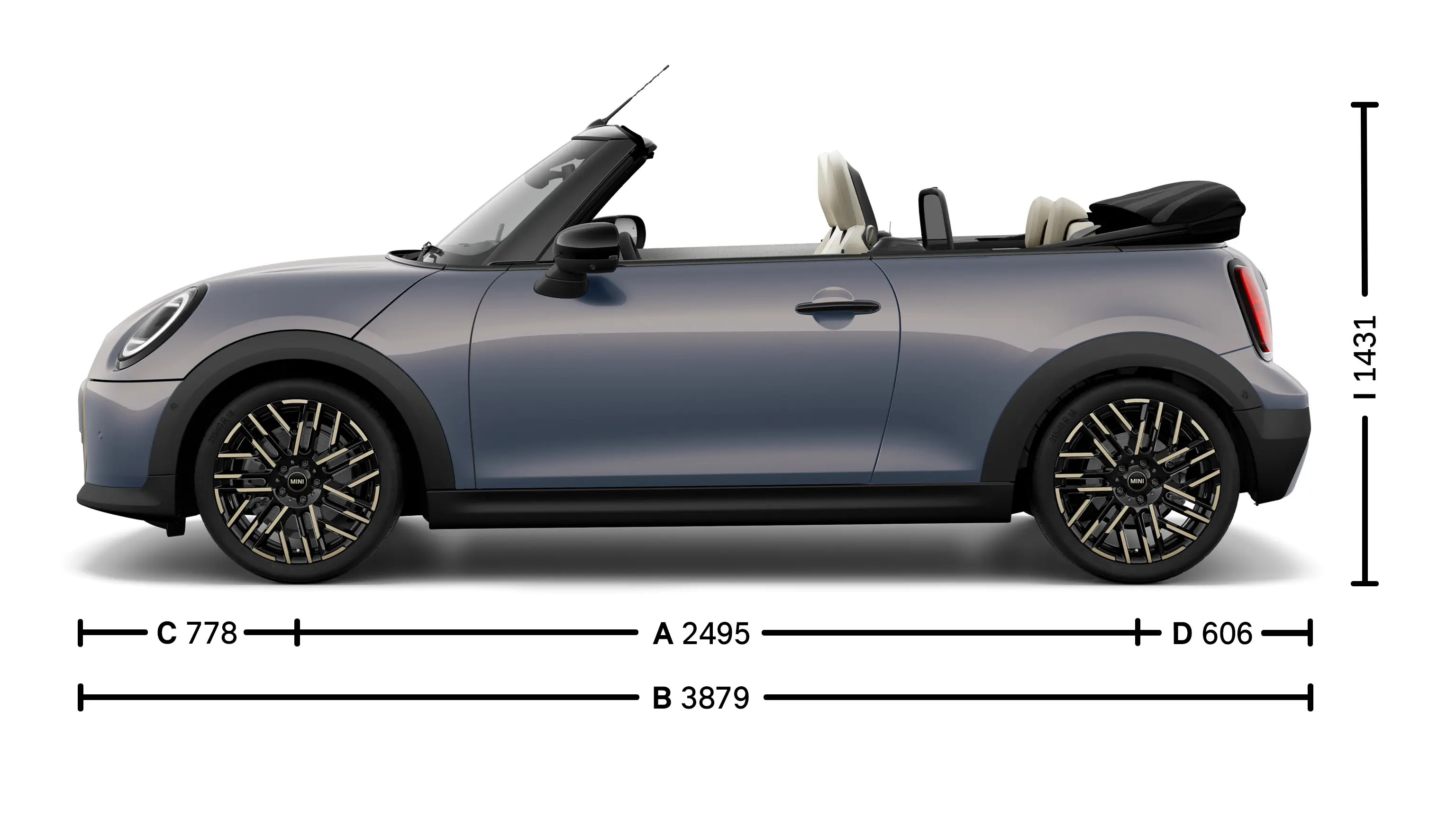 MINI Cooper Cabrio – Dimensões Lateral