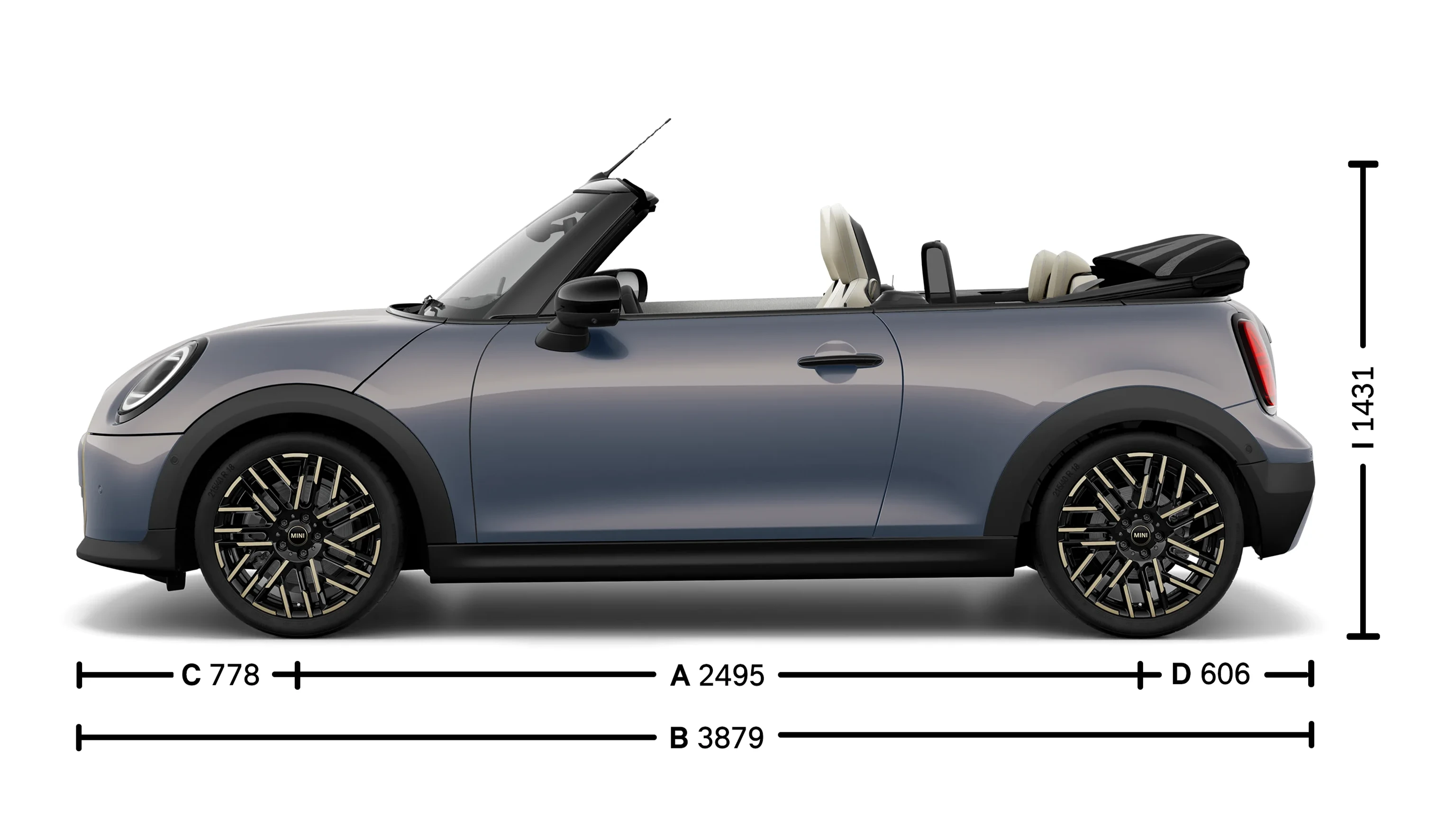 MINI Cooper Cabrio – Dimensões Lateral