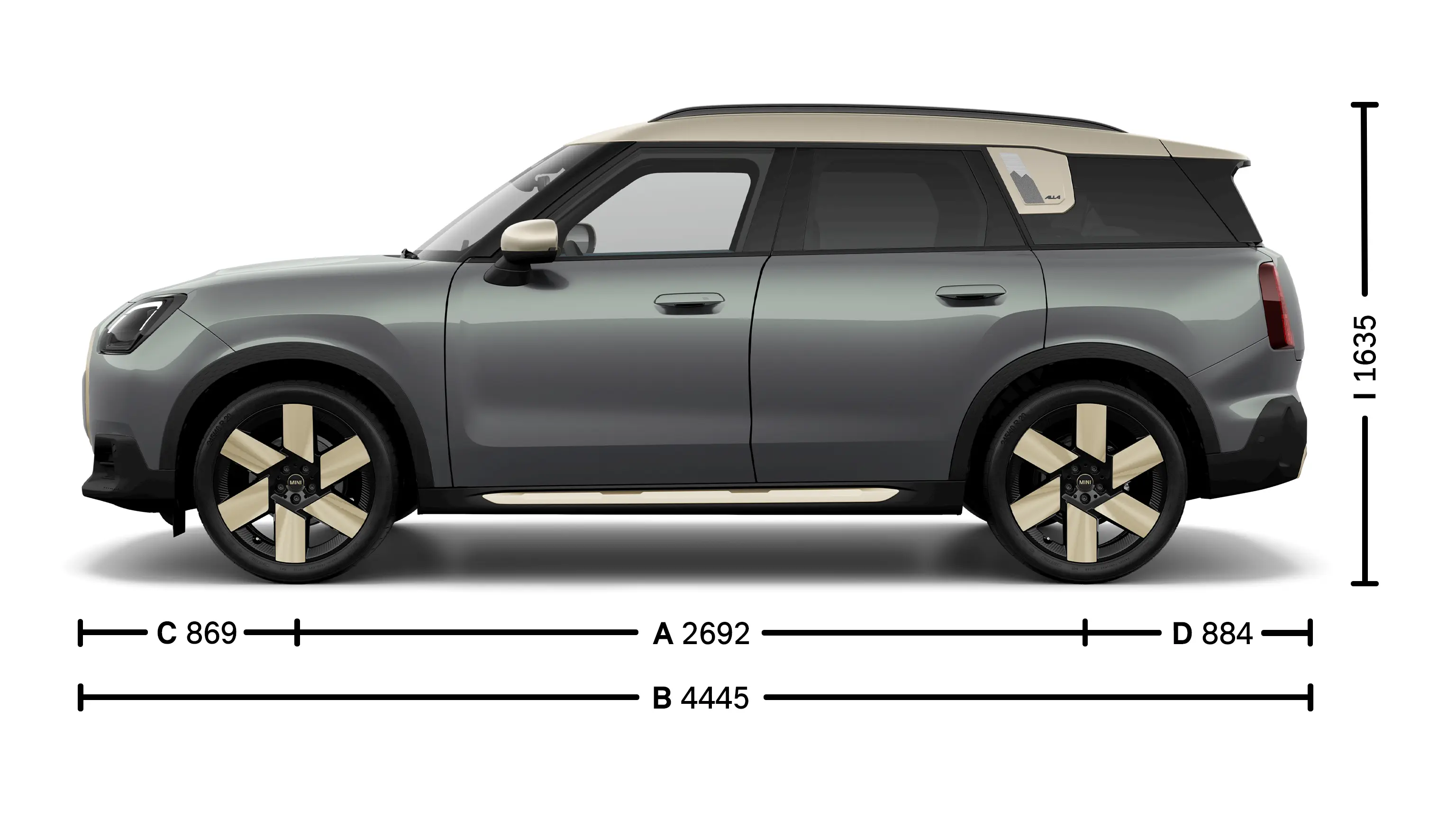 MINI Countryman elétrico Dimensões Lateral