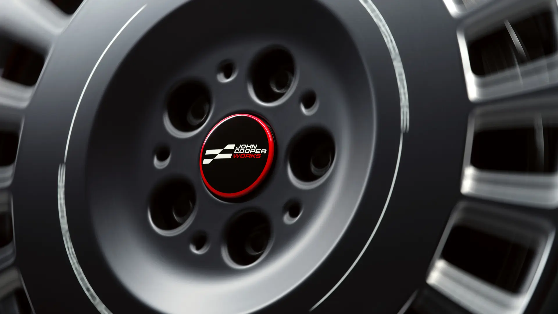 As tampas dos cubos das rodas flutuantes John Cooper Works que não giram com as rodas, permanecendo na horizontal durante a condução. 