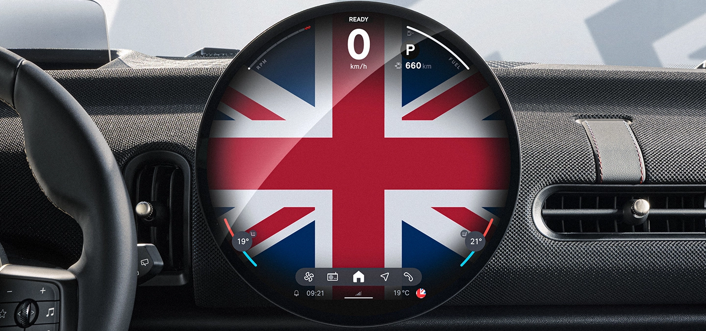 Vista do interior do MINI Cooper Oxford Edition.