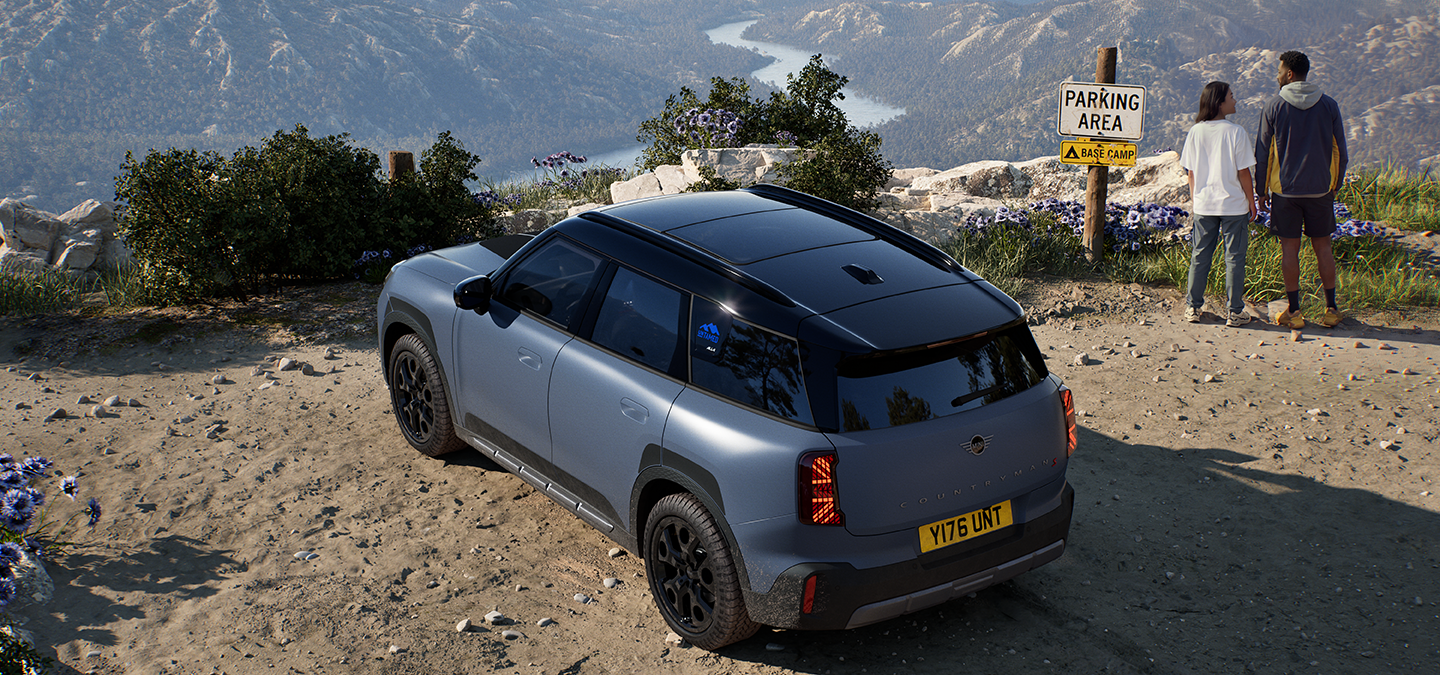 Vista de topo traseira do MINI Countryman Untamed Edition.