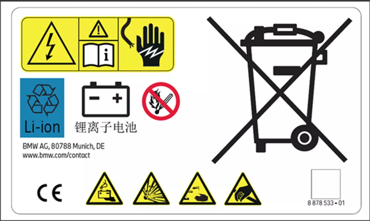 Símbolo de reciclagem “Li-ion” na bateria de alta voltagem.)