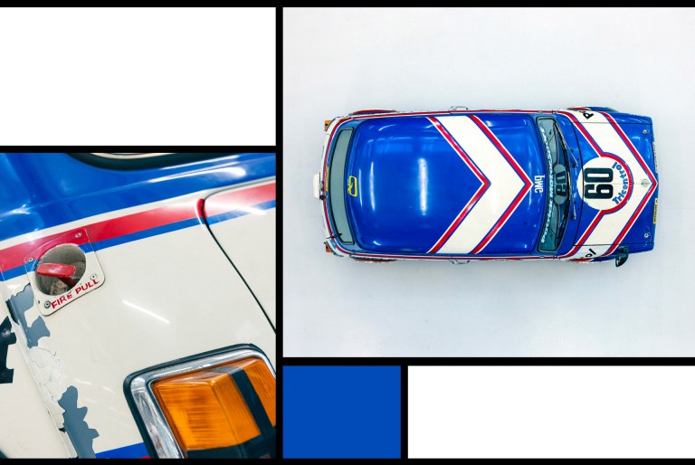 Highlights of the MINI 1275 GT Longman: its back and its roof.