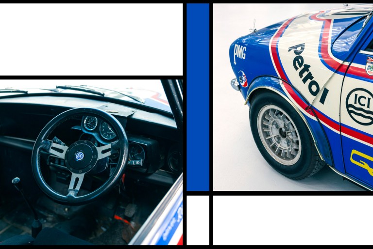 Highlights of the MINI 1275 GT Longman: the steering wheel and the wheels.