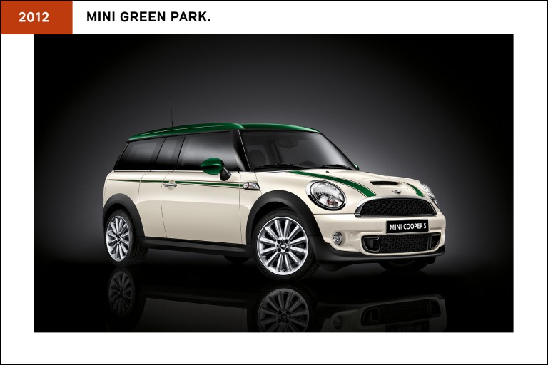 MINI Green Park, de 2012 na cor beje e com listas verdes.