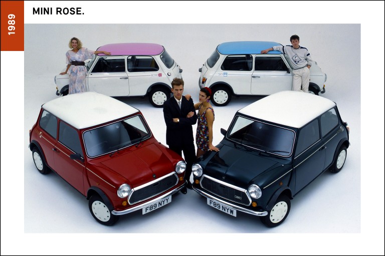 MINI Rose, de 1989, com a carroçaria em cor-de-rosa. 