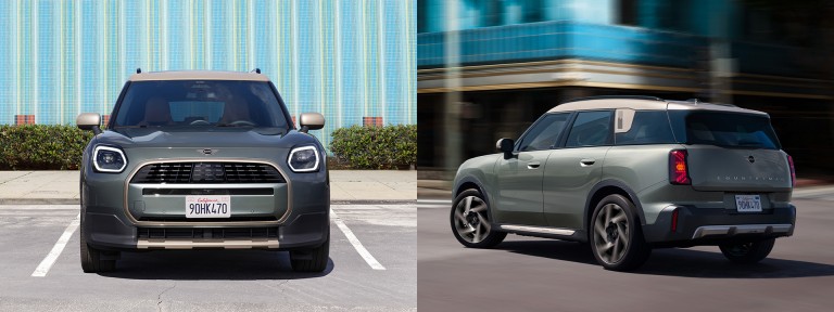 Montagem de duas fotos do exterior do novo MINI Countryman